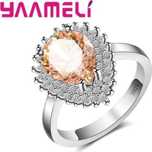 6 Color Water Drop Ring Female Beautiful Micro Pave Zircon Ladies Finger Ring Unique Women Engagement Ring Jewelry