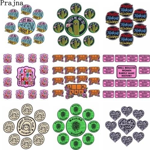 Prajna 10PCS Round Red Rose Patch Stripes Embroidered Patches For Clothing Iron On Patches Cartoon Patches For Clothes Appliques