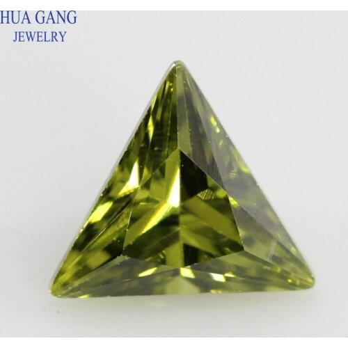 5A Peridot Triangle Shape Cubic Zirconia Brilliant Cut Loose CZ Stone Synthetic Gems Beads For Jewelry Size 3x3-12x12mm
