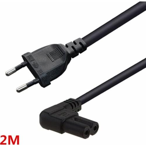 EU Power Adapter Cord, European 2Pin Male Plug to Angled IEC320 C7 Female Socket Power Cable 2M,1 pcs