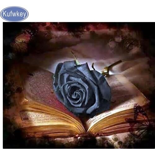 3D Diy Diamond Painting black rose and book Mosaic diamond 5D Cross Stitch Full Square fantasy art Diamond Embroidery Home Decor