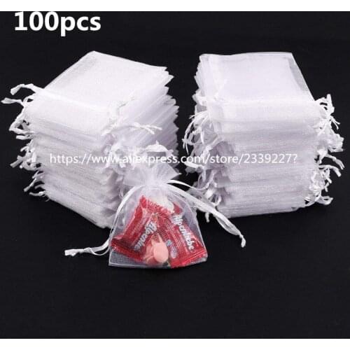 White 100pcs Organza Bag Jewelry Packaging Bags7x9 9x12 10x15 11x16 13x18 15x20 17x23 CM Drawable Bags Gift Pouches Candy Bag5Z