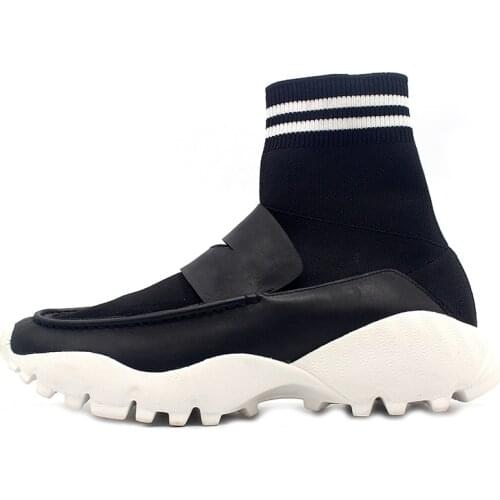 Brand Designer Men Flyknite Ultra Light High Top Sock Boots Antiskid Loafers Slip On Joggers Sneakers Thick Platform Ankle Boots