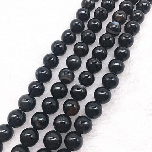 Wholesale 6/8/10mm Natural Stone Bead Stripe Onyx Black Agat Loose Stone Beads For Making Bracelet DIY #31