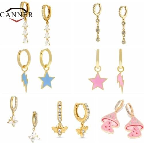 CANNER Star Lightning Bee Butterfly Pendant Drop Earrings for Women Men Zircon Huggie Piercing Earring Fashion Jewelry Gifts