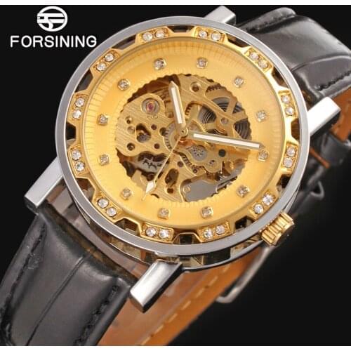 Winner Mens Watch skeleton hollow fashion mechanical Clock men luxury male business leather strap Wrist Watch relogio
