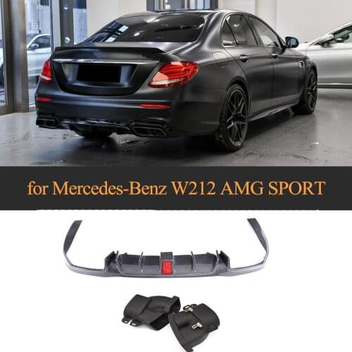 Diffuser With Muffler tips For Mercedes-Benz W213 E250 E350 E400 E43 E63 AMG 2016-2018 Carbon Fiber Bumper Lip Spoiler Exhaust