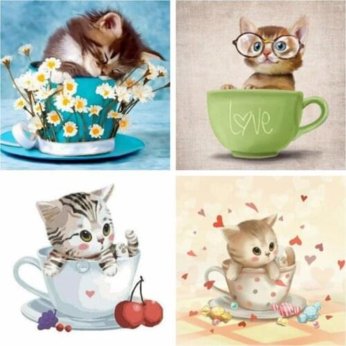 EverShine Diamond Mosaic Full Square Drill Cat Picture Rhinestones Diamond Painting Animal Cross Stitch Cup Bead Embroidery
