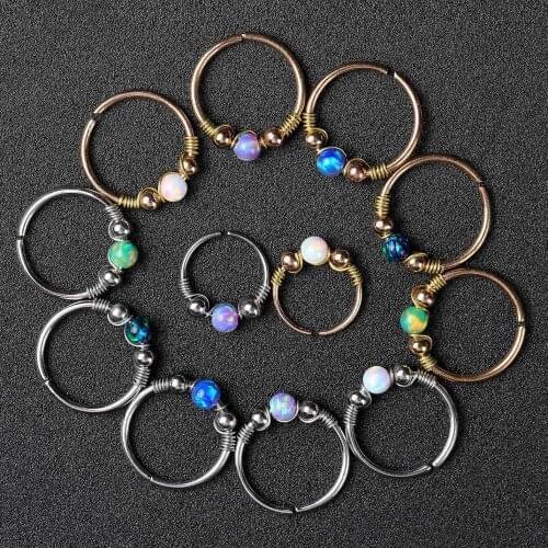 1Piece Opal Boho Fake Nose Piercing Ring Fashion Faux Septum Piercing Ring Cheater Nose Cartilage Tragus Earring Pircing Nariz