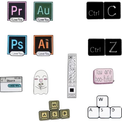 Computer Keyboard Collection ! Classical Old-School Photoshop Enamel Pin WASD Obama Ctrl C / Z Buckle Shirt Collar Lapel Pin