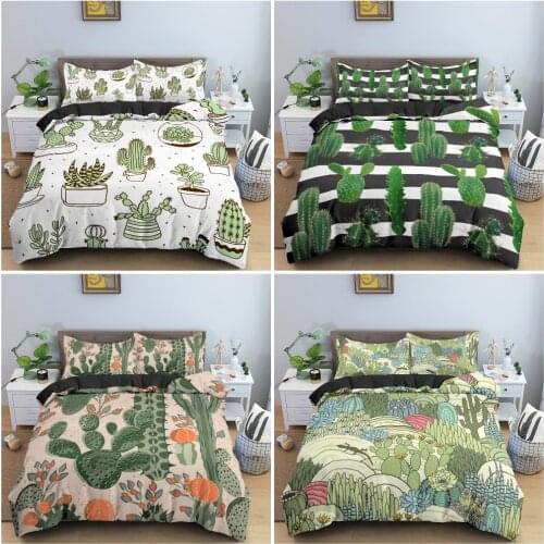 Green Cactus Pattern Duvet Cover Set Luxury Bedding Set Bedroom Decor Bedclothes Pillowcase King Queen Twin Single Size 2/3Pcs