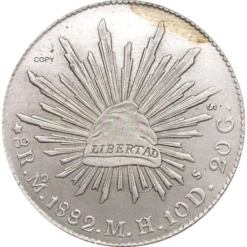 Mexico Republic Mexicana 1882 M H Reales Libertad Eagle snake Silver Plated Copy Coins