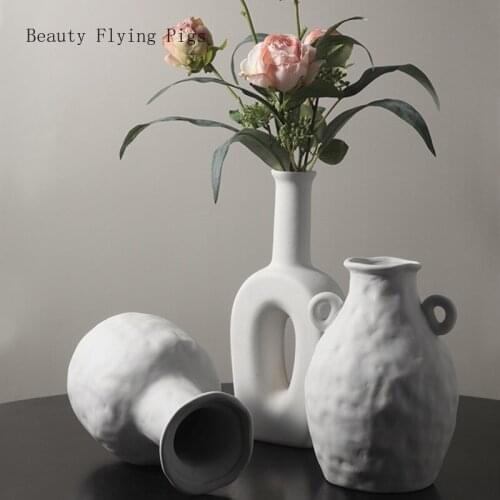Creative Pure White Vases Living Room Restaurant Desktop Flowers Arrangement Flower Vase Porch Decoration Crafts Home Vase