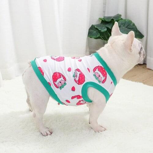 Kawaii Korean Style Summer Dog Vest Strawberry French Bulldog Tshirt Cute Ropa De Perro Clothes Lovely Pet Dog Outfits