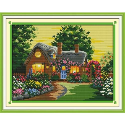Suburban House Landscape Printing Cross Stitch Kit Traditional Embroidery 11CT 14CT Craft Needlework Home Decoration PaintingDIY