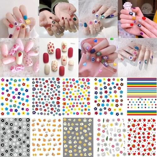 2PCS Nail Art Sticker Sheet Flowers Strawberry Orange Egg Cartoon Sticker 645-654