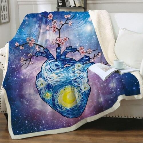Newest Heart Blanket Starry Sky Throw Blankets For Bed Plum Flower Watercolor Fluffy Sherpa Fashion blanket