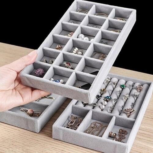 3pcs Fashion Portable Velvet Jewelry Organizer Tray Ring Necklace Display Storage Box Earring Jewelry Showcase Drawer Storage