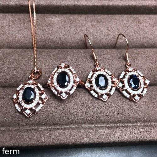 KJJEAXCMY boutique jewels 925 pure silver inlaid natural sapphire necklace necklace ring earrings set new style dress chrysanthe