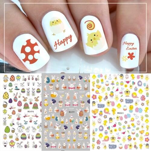 Easter Day 3D Nail Art Stickers Cartoon Eggs Rabbit Chick Cute Design Adhesive Nail Art Decorations DIY Holiday Nail Decals