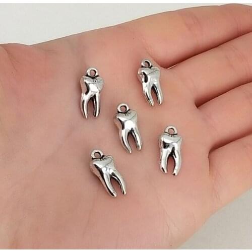 50pcs Charms 3D Zombie Tooth Teeth Molar 16x8x5mm Antique Silver Color Plated Pendants Making DIY Handmade Tibetan Finding