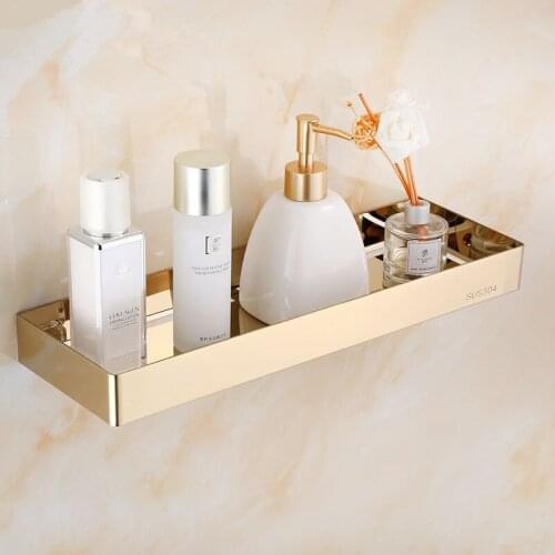 Bathroom Shelf Stainless Steel Gold Shower Rack Corner Shelf Square Bath Shower Shelf Nail Free Black Storage Organizer Rack