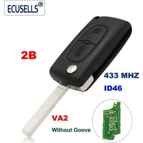 Keyless Entry Remote Key Fob 2 Button 433MHz ID46 for Citroen C3 A51 Model DS3 VA2 Blade for 2010-2013