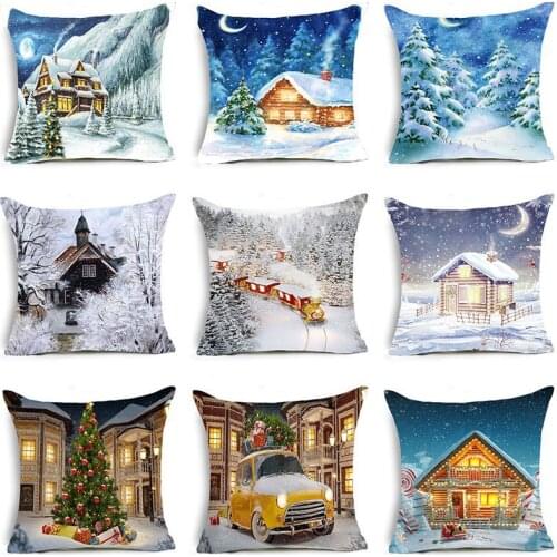 Christmas snow cottage series pillow case holiday home decoration Christmas gifts pillow cushion cover 45*45cm