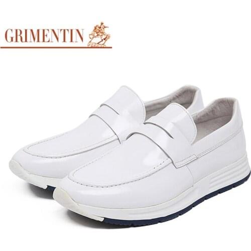 GRIMENTIN high top men casual shoes genuine leather slip on mens loafers black white brown red blue brand fashion male shoes