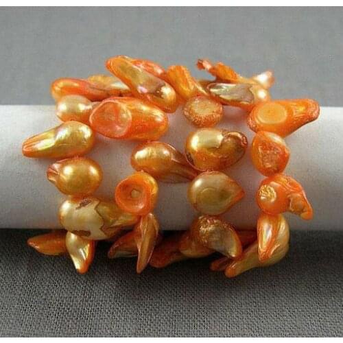 Unique Pearls jewellery Store Tail Freshwater Pearls Top Drilled Dancing Orange Loose Pearls 11-14mm One Full Strand YLS1-0011