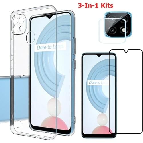 3-in-1 Case + Camera Glass For Realme C21 Screen Protector Lens Glass For Realme C20 C17 GT V11 V15 Protective Tempered Glass