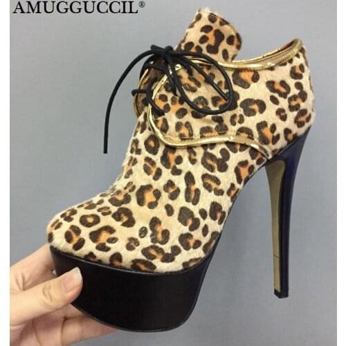 2020 New Plus Big Size 35-52 Leopard Lace Up Fashion Sexy High Heel Platform Spring Summer Female Ladies Shoes Women Pumps D1235