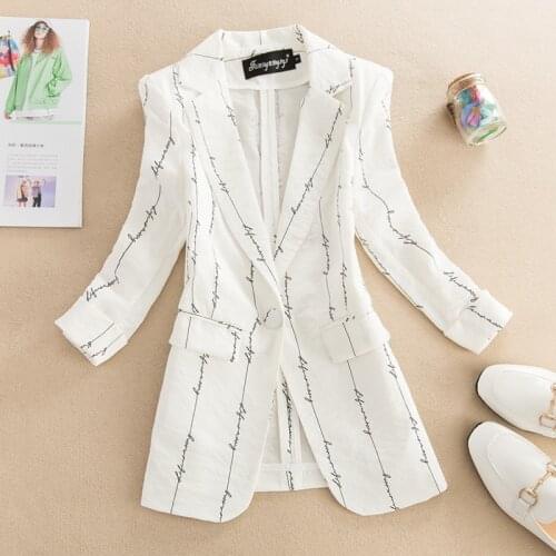 Women Casual Long Blazer Three Quarter Sleeve Notched Neck Ladies Plus Size Outwear Spring Summer Single Button Suit Jacket