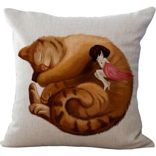1Piece Lovely Cat Curl up Design Fashion Casual Square 45x45cm Bed Decorative Pillow Case Cover Throw Pillowcase for Home Hotel