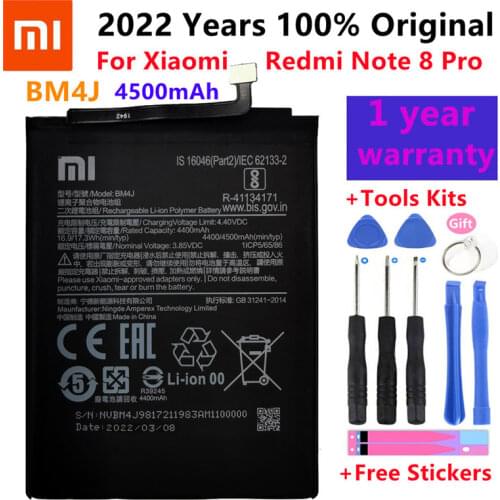 100% Original 4500mAh BM4J Battery For Xiaomi Redmi Note 8 Pro Note8 Pro Genuine Replacement Phone Battery +Gift Tools +Stickers