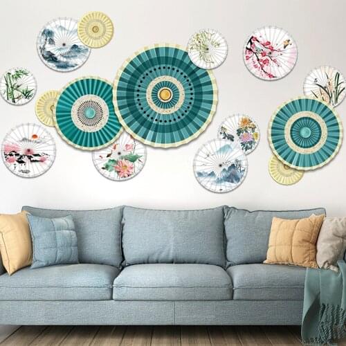 3D Stereo Chinese Style Wall Stickers Oil Paper Umbrella Bedroom Living Room Decoration Sofa TV Backdrop Decal Retro Wallpaper
