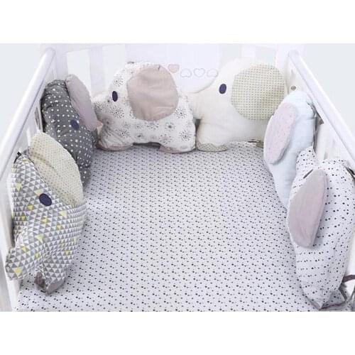 6 Pcs Cotton Baby Crib Padding Bumper Cradle Protector Creative Pillow Embroidery Printed Elephant Cushion Type Baby Bed Barrier