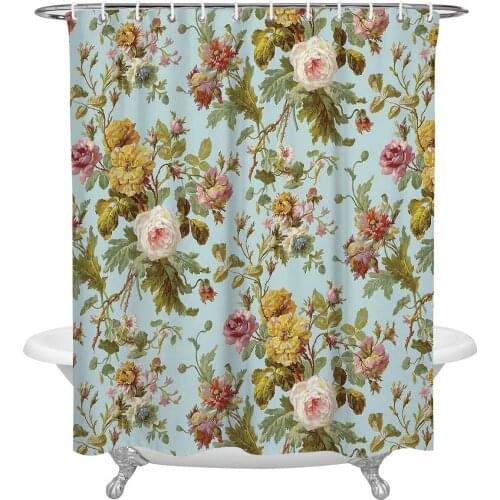 Abstract The Flowers Shower Curtains Bathroom Curtain Waterproof Polyester Frabic Bathroom Curtain with Hooks