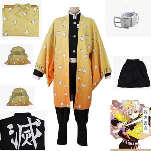 Anime Cosplay Demon Slayer: Kimetsu no Yaiba Agatsuma Zenitsu Costume Men Kimono Cosplay Costume Kimetsu no Yaiba Cosplay Wigs