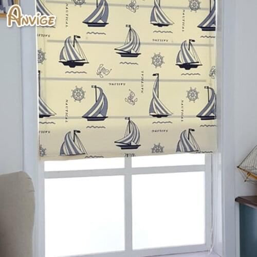 Anvige Mediterranean Boat Printed Roman Shade Rollor Blind Window Curtains For Living Room