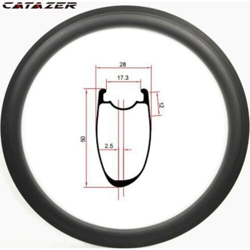 Asymetric 700C 50mm 700C Carbon Clincher Rim Tubeless Ready Road Bicycle Wheel Rims U Shape Rim Brake or Road Disc Brake
