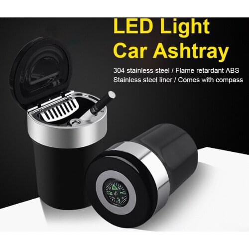 Car Ashtrays In Cup Holder Stainless Steel Container with Compass Led Light Auto Interior Cigarette Ash Tray Accessories for BMW