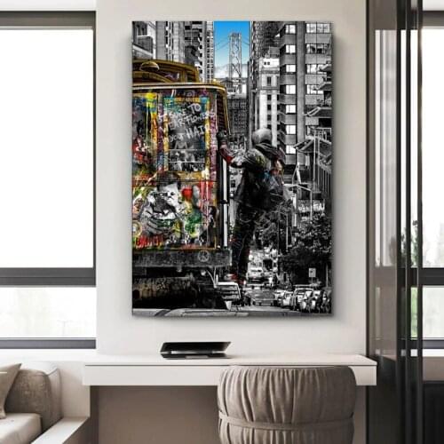 Banksy Wall Art Paintings Street Landscape of London City Canvas Paintings Graffiti Pop Art Posters and Prints for Home Decor
