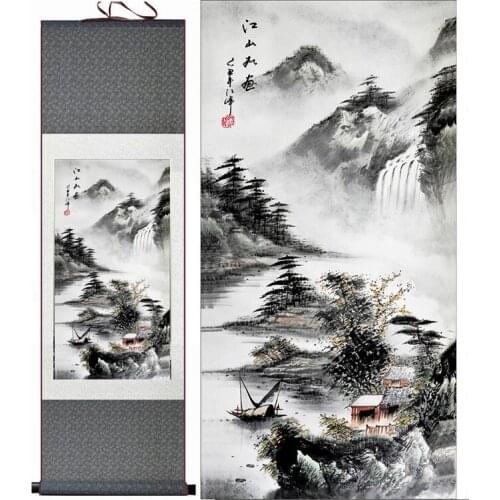 Free shipping landscape painting Home Office Decoration Chinese scroll painting Mountains and river painting