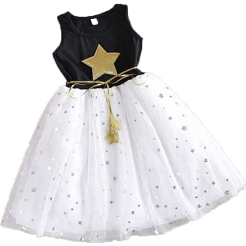 Children Girls Clothes princess Dress O-neck polka spring black white wedding lace Cute Knee-Length Sleeveless Girls Clothing 6T