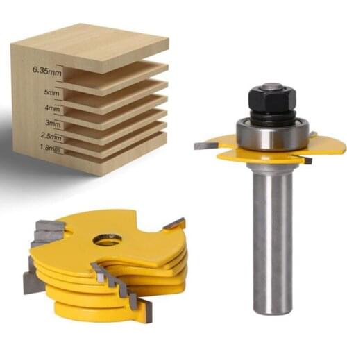 QQQ 2PCS - 6mm/6.35mm/8mm/12mm/12.7mmShank 6 Piece Slot Cutter 3 Wing Router Bit Set Woodworking Chisel Cutter Tool