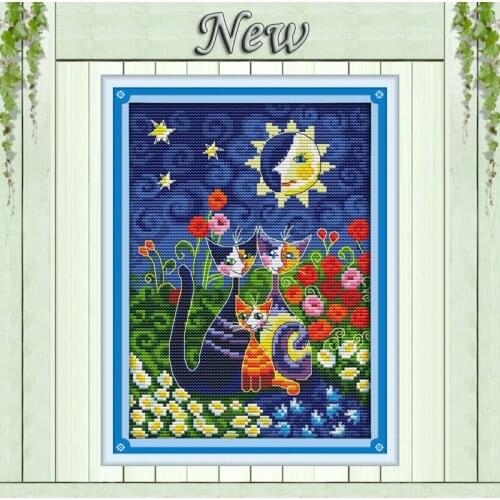 Cats under the sun cartoon Decor paintings counted print on canvas DMC 11CT 14CT kit DIY Cross Stitch embroidery needlework Sets