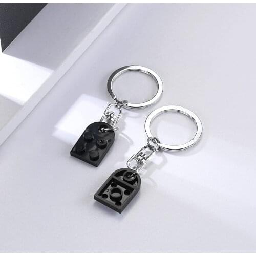 Brick Keychain for Couples Friendship 2pcs Matching Heart Colorful Keychain Set for Girlfriend Boyfriend Valentine BFF Black