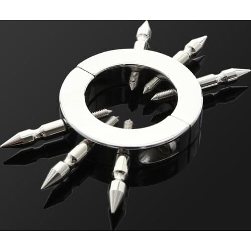 Stainless Steel Cock Ring with Spiked Ball Stretcher Metal Scrotum Pendant Testis Weight Penis Restraint Cock Stretcher BDSM