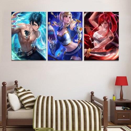 3 Pieces Fairy Tail Erza Scarlet Bikini Canvas Sexy Girl Art Poster Prints Wall Painting Pictures for Bedroom Home Decoration